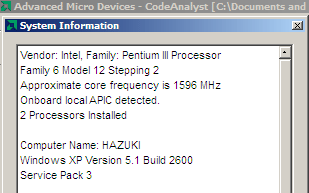 [CodeAnalyst running on Intel CPU]